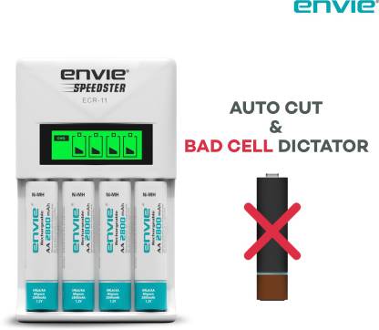 Envie Speedster ECR-11 + 4xAA 2800 Ni-MH rechargeable Camera Battery Charger  (White)