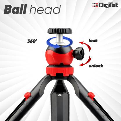 DIGITEK DTR 200 MT Portable & Flexible Mini Tripod | With 360 Degree Ball Head | For Smart Phones | Compact Cameras | GoPro | Maximum Operating Height: 7.87 Inch| Maximum Load Upto: 1 kgs (Black/Red) (DTR 2OO MT) Tripod  (Black, Supports Up to 1000 g