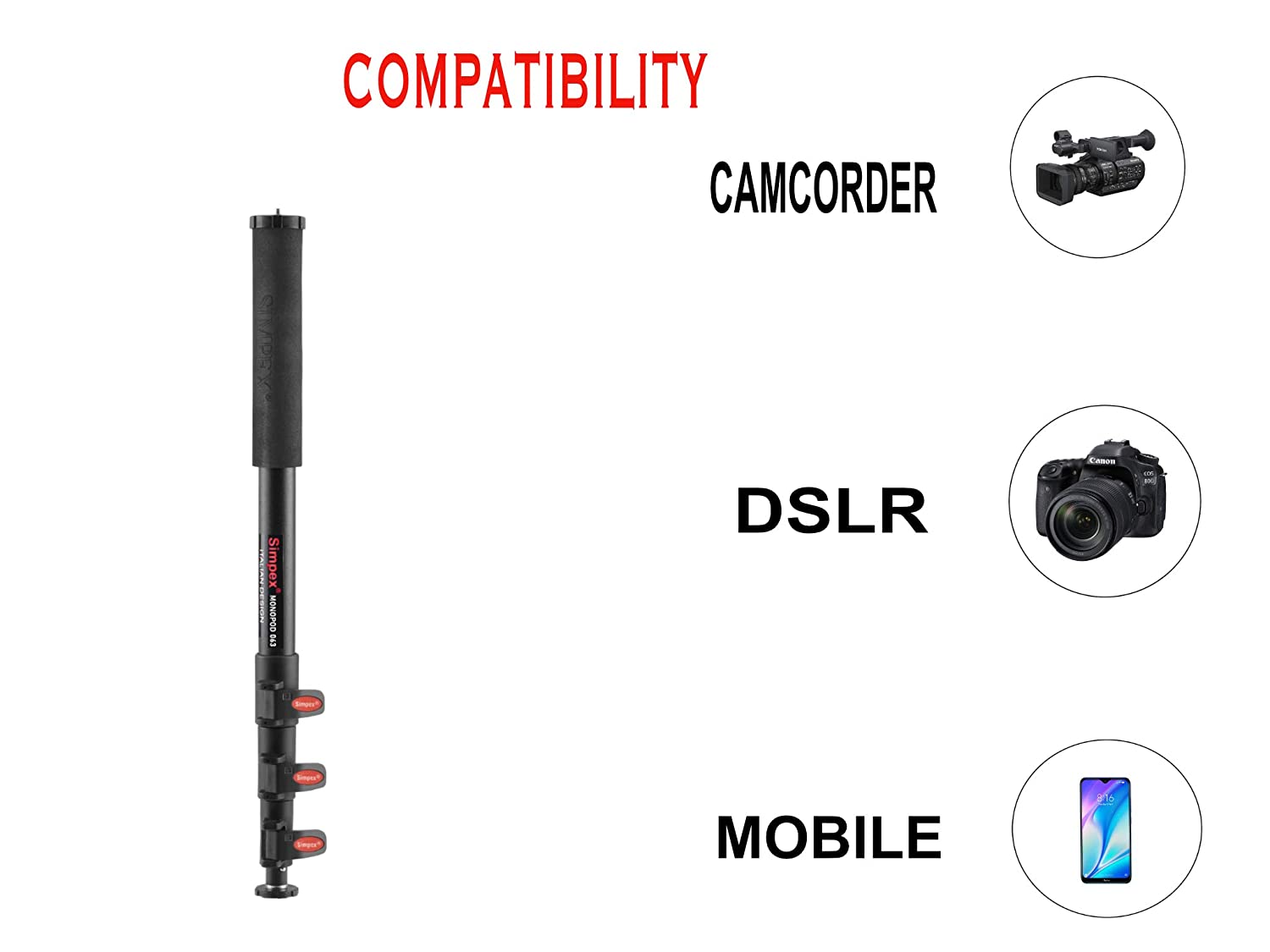 Simpex Professional Monopod 063 Italian Red Locks Design with Pay Load up to 10 kg for Photography and Videography