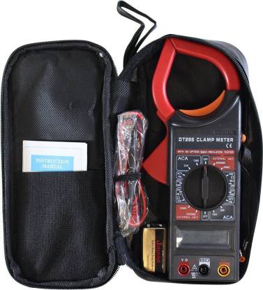 Foto Care  DT266 Digital Multi Purpose Portable Clamp Meter DT-266 AC/DC Current Voltage Auto Range Voltmeter Ammeter Ohmmeter Multimeter Electronic Meter with Battery + Carry Bag + Full Protection Design + Data Hold Function + Non Contact Measuremen