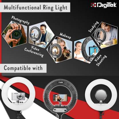 DIGITEK Professional 18 inch big LED Ring Light With 6 Feet Tripod Stand | 2 color modes Dimmable Lighting | For YouTube | Photo-shoot | Video shoot | Live Stream | Makeup & Vlogging | Compatible with iPhone/ Android Phones & Cameras (DRL 18H C) 5000