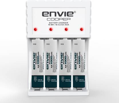 Envie Fast Charger ECR 20MC with Rechargeable Batteries | for AA & AAA Ni-Cd & Ni-mh Rechargeable Batteries with LED Indicator | Compatible with Power Banks | Car Charger | Laptop | Travel Adapter (ECR 20 MC+4xAA1000) Camera Battery Charger  (White)