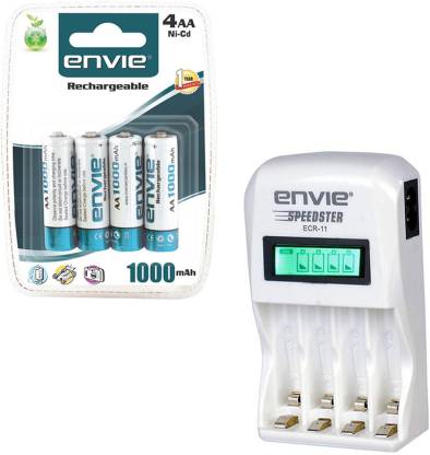 Envie Speedster ECR-11 + 4xAA 1000 Ni-CD rechargeable Camera Battery Charger  (White)