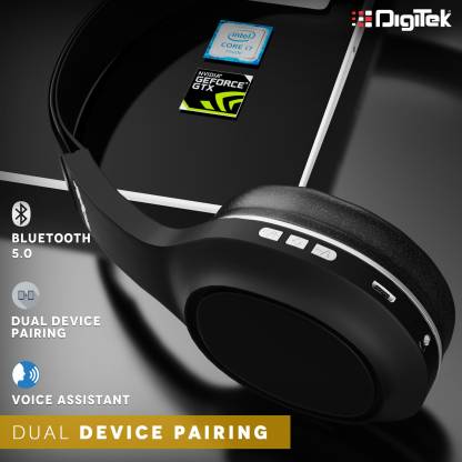 DIGITEK DBH 006 Over-Ear Bluetooth 5.0 Headphone | With Extra Bass | Upto 10 Hrs. Playtime | Dual Pairing | In-Built Mic | And Noise Cancellation (Black) (DBH006) Bluetooth Headset  (Black, On the Ear)