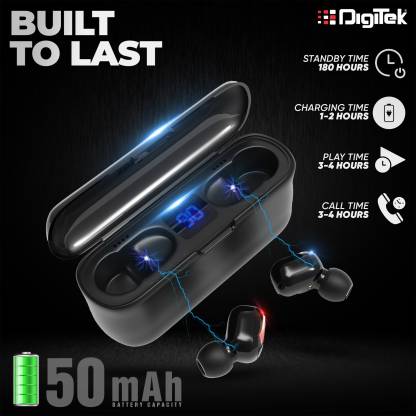 DIGITEK AIRDRUM In-Ear Ture Wireless Earbuds (TWS) | With Premium Deep Bass | Bluetooth 5.0 | Upto 4 Hours Playtime | In-Built Mic | And LED Display Charging Case (Black) (DTWS-003) Bluetooth Headset  (Black, In the Ear)