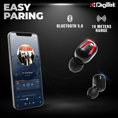 DIGITEK AIRDRUM In-Ear Ture Wireless Earbuds (TWS) | With Premium Deep Bass | Bluetooth 5.0 | Upto 4 Hours Playtime | In-Built Mic | And LED Display Charging Case (Black) (DTWS-003) Bluetooth Headset  (Black, In the Ear)